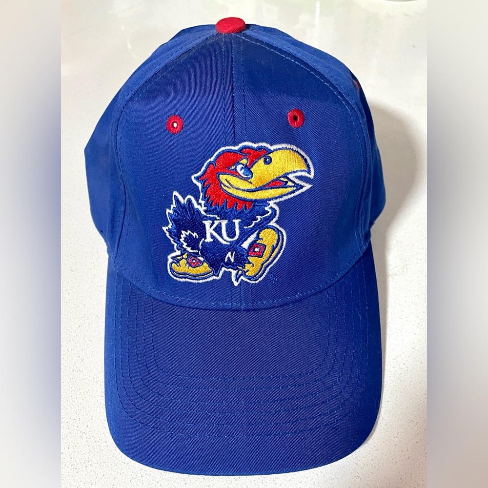 Kansas University Jayhawks Strap Back Hat Blue Logo KU Mascot UNISEX